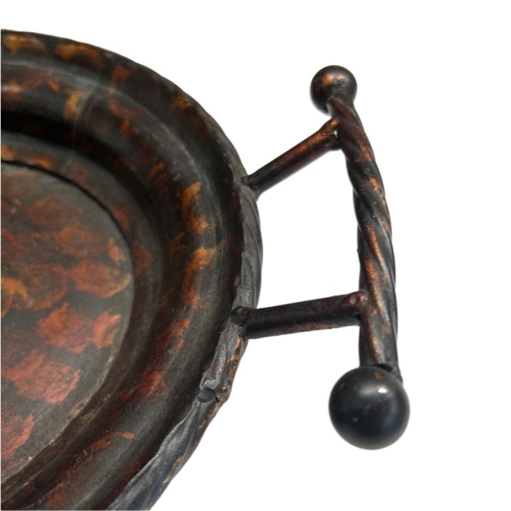 ๐ Decorative Rustic Metal Bowl With Handles Copper Coloured Pattern - Picture 2 of 14